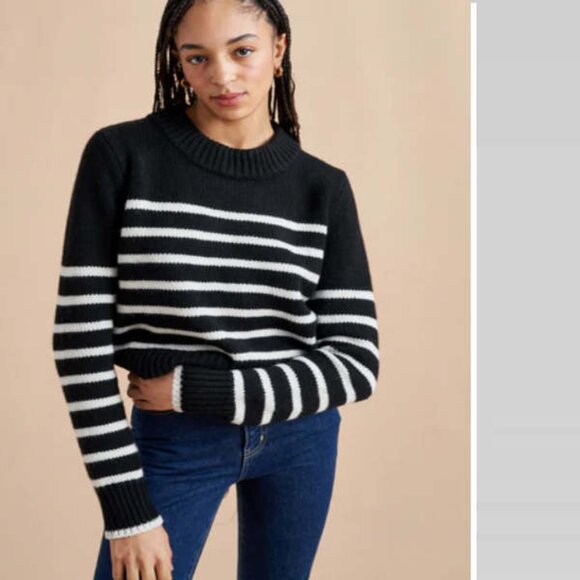 La Ligne Sweaters - La Ligne New York Mini Marin Cropped Stripe Wool Cashmere Sweater Black XS